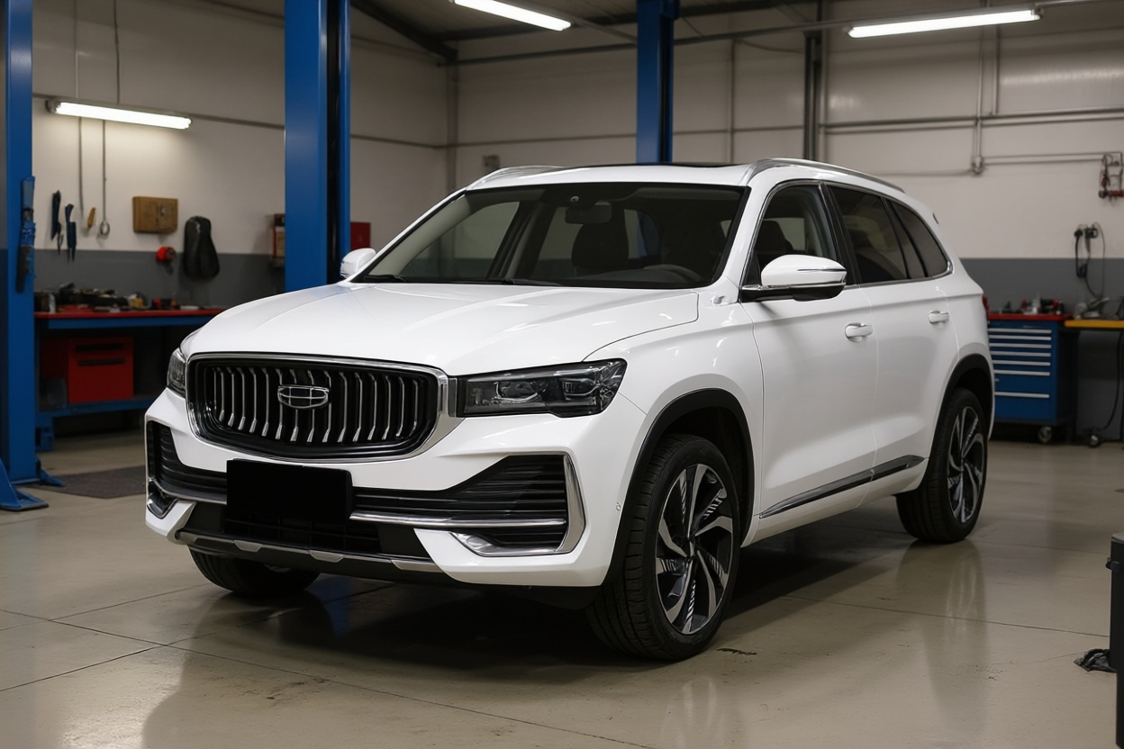 Geely Monjaro готовится к замене шаровых опор в автотехцентре