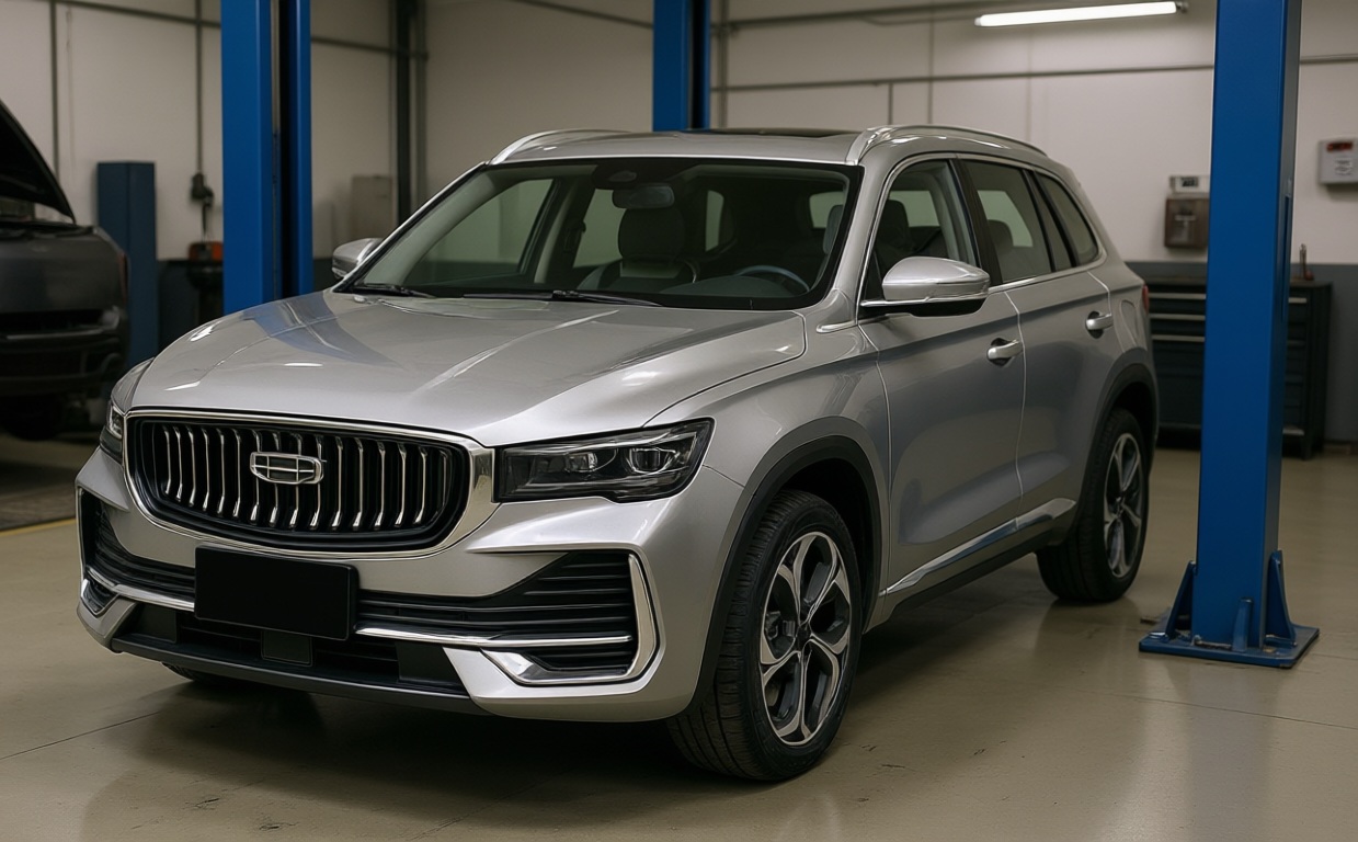 Geely Monjaro готовится к замене воздушного фильтра в автотехцентре